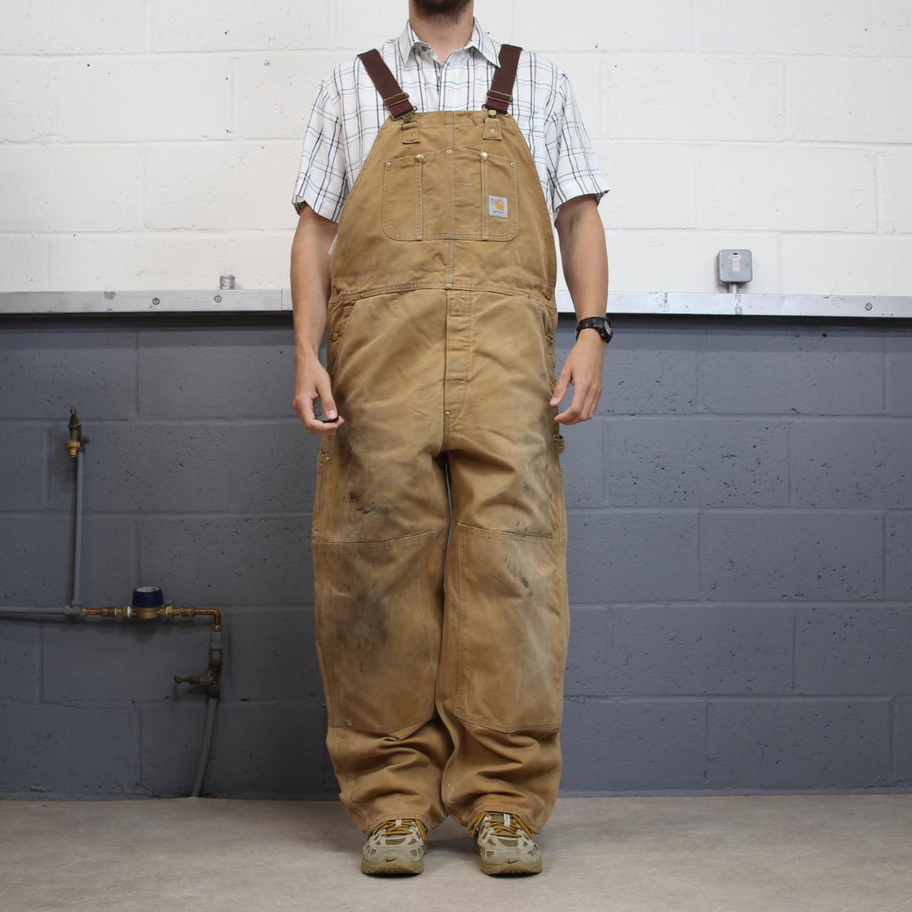 Vintage Carhartt dungarees tan brown overalls Unlined bib & brace utility workwear