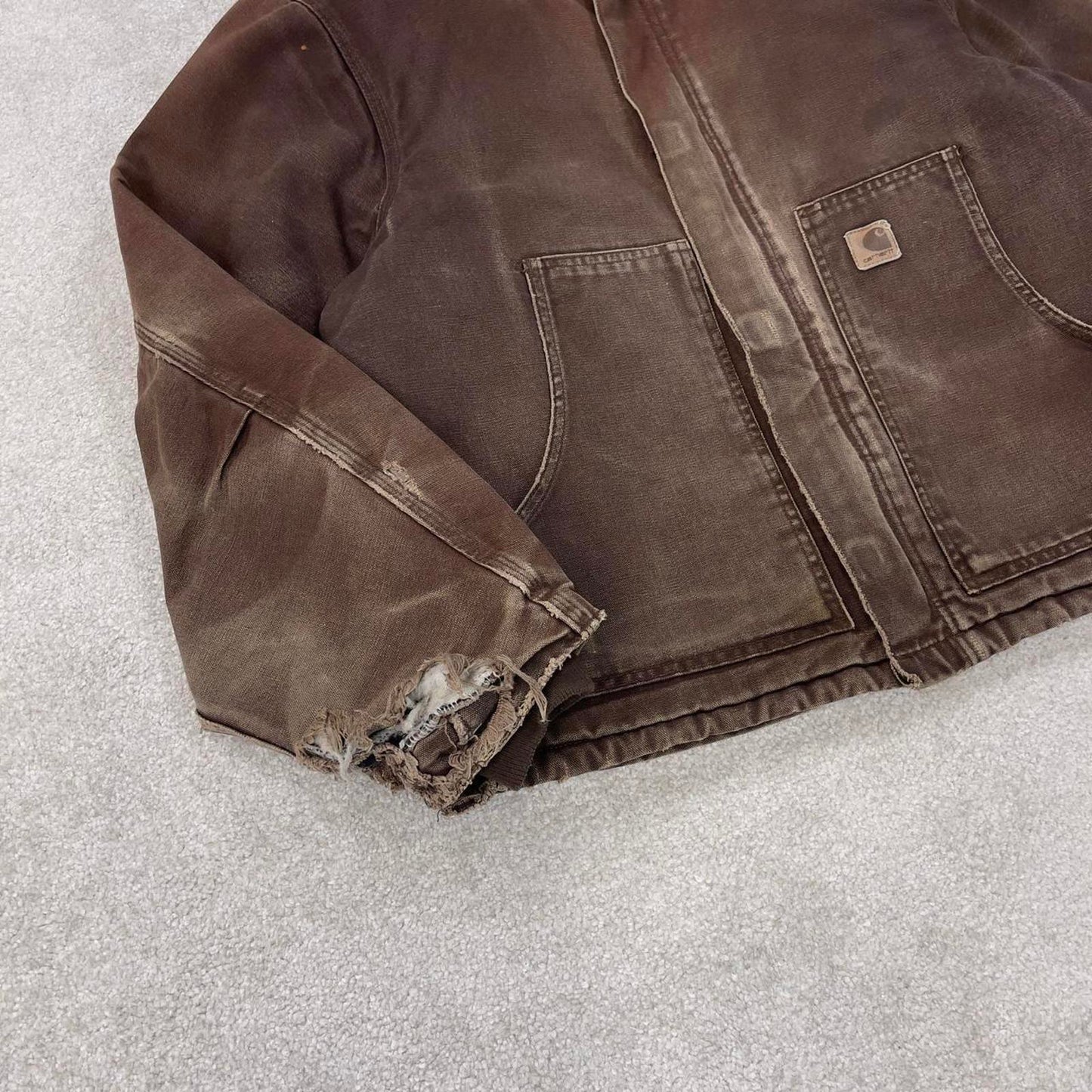 Vintage Brown Carhartt Traditional jacket XL J22 DKB box cropped fit Detroit padded canvas workwear