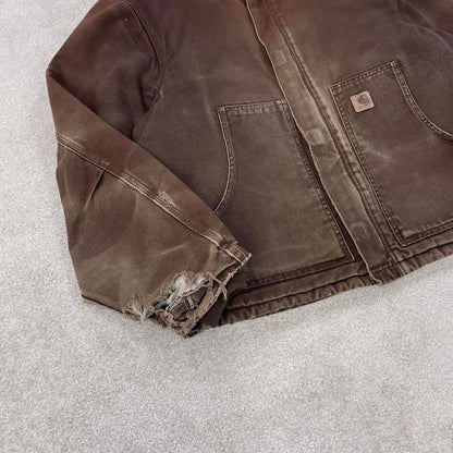 Vintage Brown Carhartt Traditional jacket XL J22 DKB box cropped fit Detroit padded canvas workwear