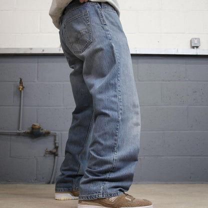 Vintage blue Paco jeans W36L32 loose baggy denim y2k style skater jeans waist patch stitch designs