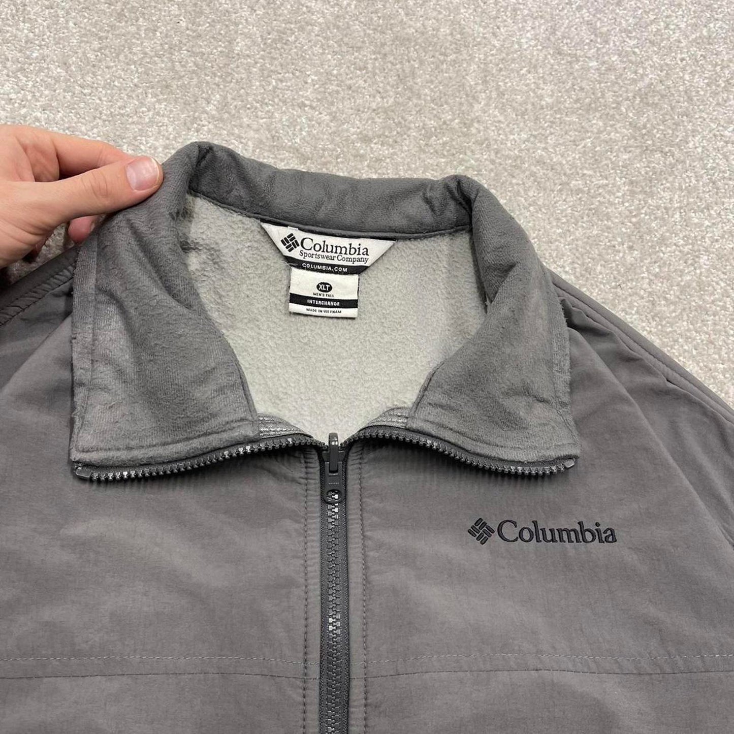 00s Columbia technical fleece XLT men's grey full zip up y2k style autumn adjustable waist