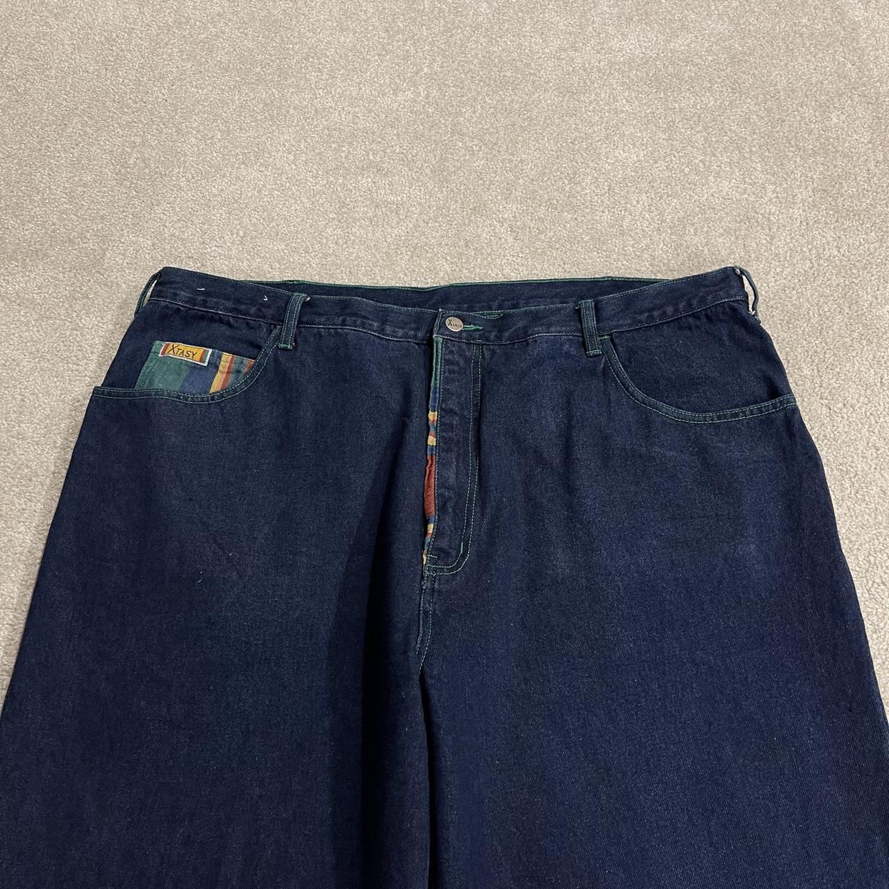 Xtasy extra baggy jeans y2k W44L38 navy blue Wide leg long skater style pants deck chair stripes