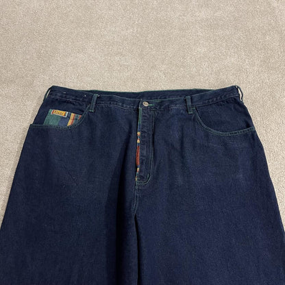 Xtasy extra baggy jeans y2k W44L38 navy blue Wide leg long skater style pants deck chair stripes