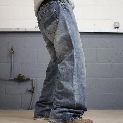 Baggy Akademiks jeans W36L33 blue wide leg denim 90s y2k style embroidered skater jeans loose