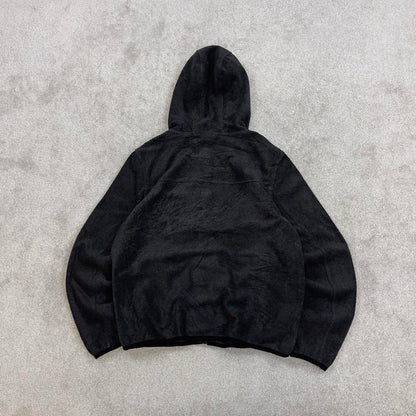 Grey Tommy Hilfiger technical fleece jacket Large y2k style hooded full zip embroidered logo hoodie
