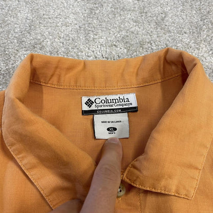 Columbia technical short sleeve shirt orange Festival style button down summer hiking shirt