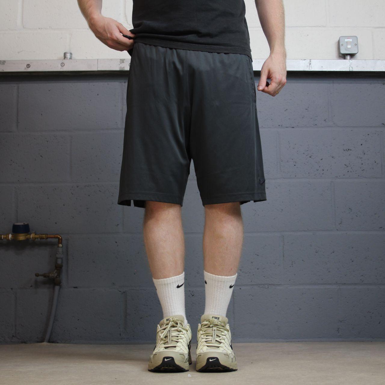 Nike sports shorts y2k loose grey Swoosh logo Dri-Fit comfy floaty summer gym shorts