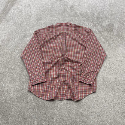 Y2K CHAPS checkered plaid shirt red long sleeve check button down embroidered logo