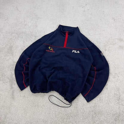 Y2K FILA us open series fleece XL navy coupe rogers pullover 1/4 zip embroidered design