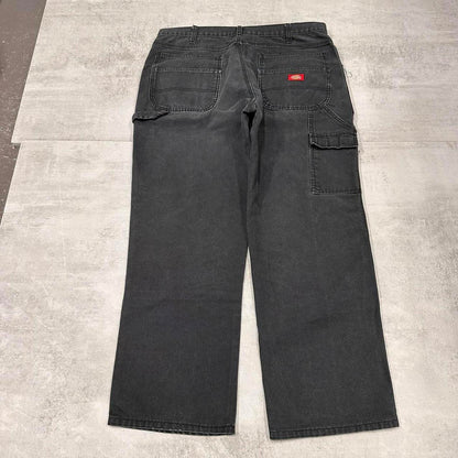 Black baggy Dickies carpenter jeans W38L29 double knee wide leg thick canvas 90s style cargos