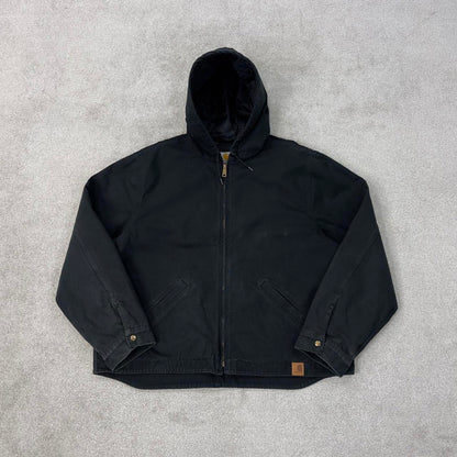 Black Carhartt hooded active jacket 2XL canvas bomber American