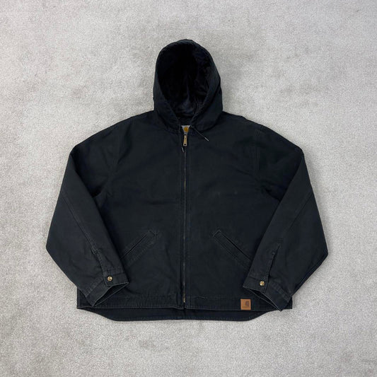 Black Carhartt hooded active jacket 2XL canvas bomber American