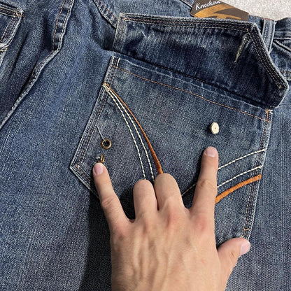 Baggy embroidered jeans loose blue denim Y2K Knockout Jeans loose surf style pants embroidered
