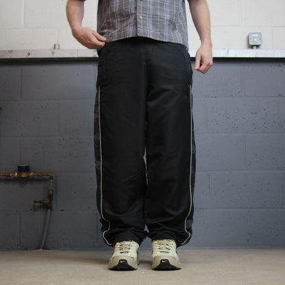 Y2K Starter tracksuit bottoms loose black Small mesh lined side stripe drawstring track pants