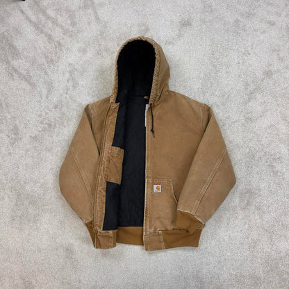 Sand brown Women's Carhartt hooded active jacket Large canvas work coat