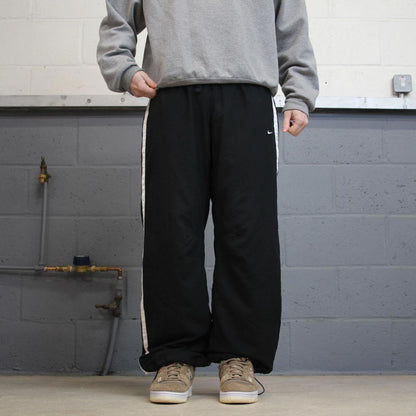 Y2k baggy Nike tracksuit bottoms wide leg black Loose lined embroidered striped track pants