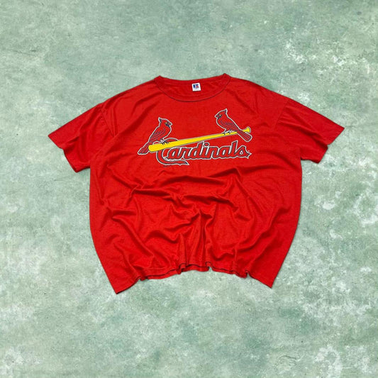 Vintage 90s Russell boxy fit graphic t shirt red Russell Athletic single stitch MLB Cardinals tee