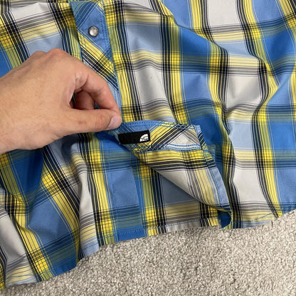 North Face checkered short sleeve shirt blue TNF Festival style surf check shirt