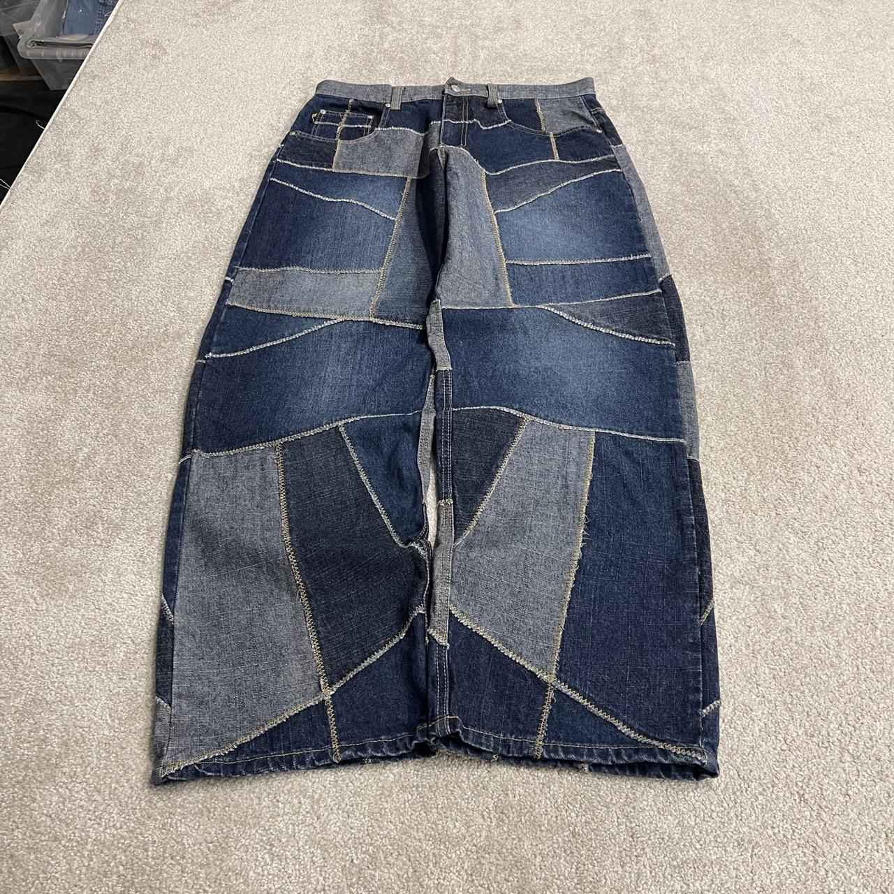 Vibes baggy patchwork jeans y2k blue colour block denim wide leg fit skater pants