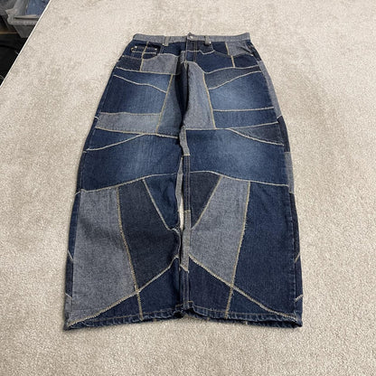 Vibes baggy patchwork jeans y2k blue colour block denim wide leg fit skater pants