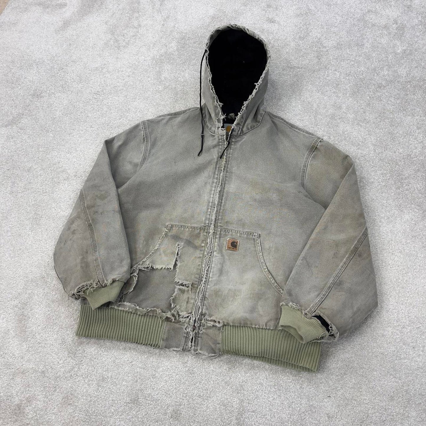 Vintage Carhartt hooded active jacket XL stone canvas 90s style skater
