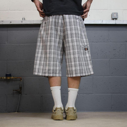 Dickies baggy checkered shorts carpenter grey white Chino check surf shorts long wide leg festival