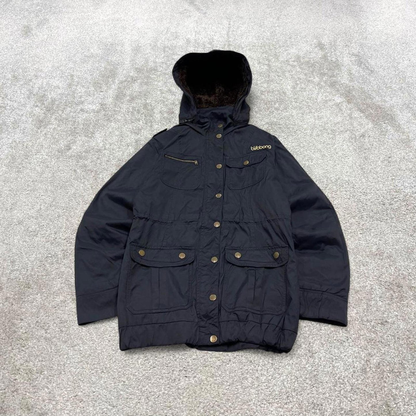 00s Billabong technical parka jacket S women's y2k style black hooded coat winter