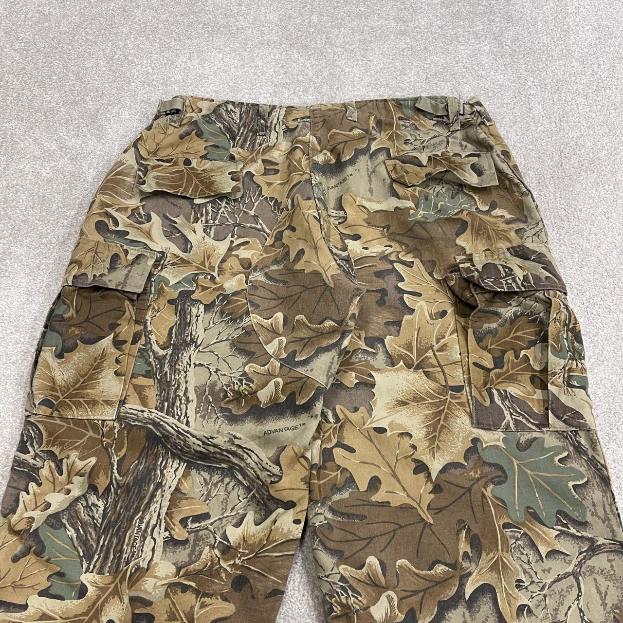 Wide leg baggy camo cargo pants Y2K brown USA made baggy trousers Advantage camouflage pattern