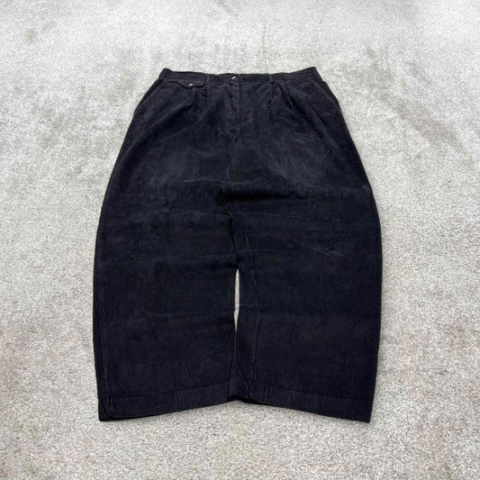 Vintage baggy pleated jumbo corduroy pants black Karen Scott Wide wale chunky cord trousers