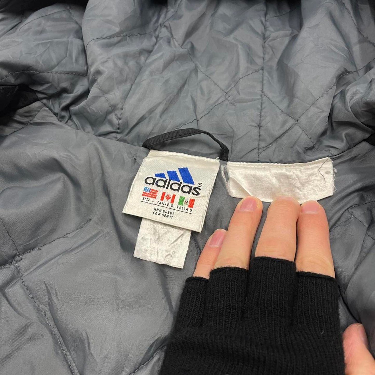 Vintage y2k Adidas technical windbreaker jacket black embroidered logos hooded tech coat