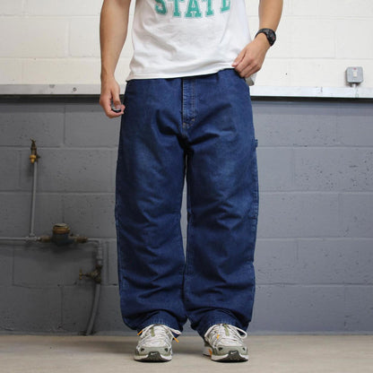 Baggy Dickies flannel lined carpenter jeans W40L30 wide leg thick 90s style blue denim cargos