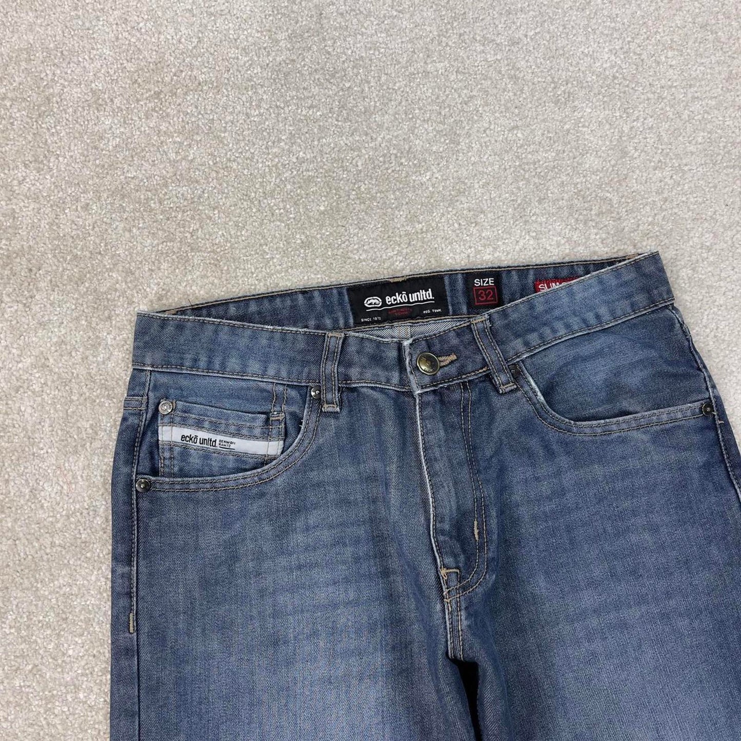 Blue Ecko Unltd jeans W32L28 blue slim straight y2k 00s style jeans embossed detail