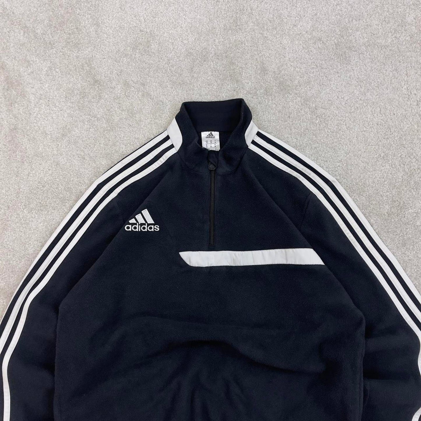 Black Adidas technical fleece Medium 1/4 zip pull over y2k autumn style lightweight zip up striped