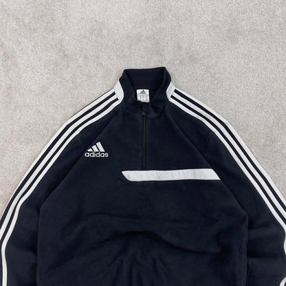 Black Adidas technical fleece Medium 1/4 zip pull over y2k autumn style lightweight zip up striped