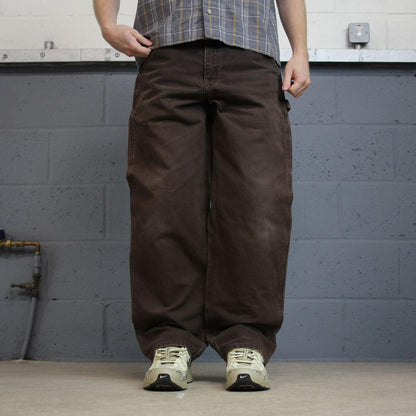 Brown baggy vintage Carhartt carpenter jeans y2k Loose leg canvas skater style workwear