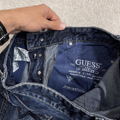 Y2K Guess bootcut jeans W33L34 blue ripped denim Loose bootcut pants with stitch design and pockets