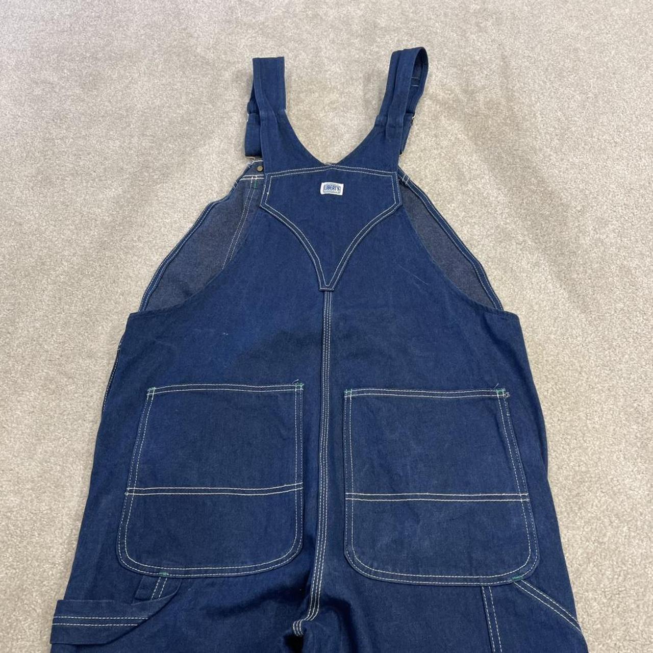 Liberty baggy dungarees denim overalls navy blue Vintage workwear bib & brace utility
