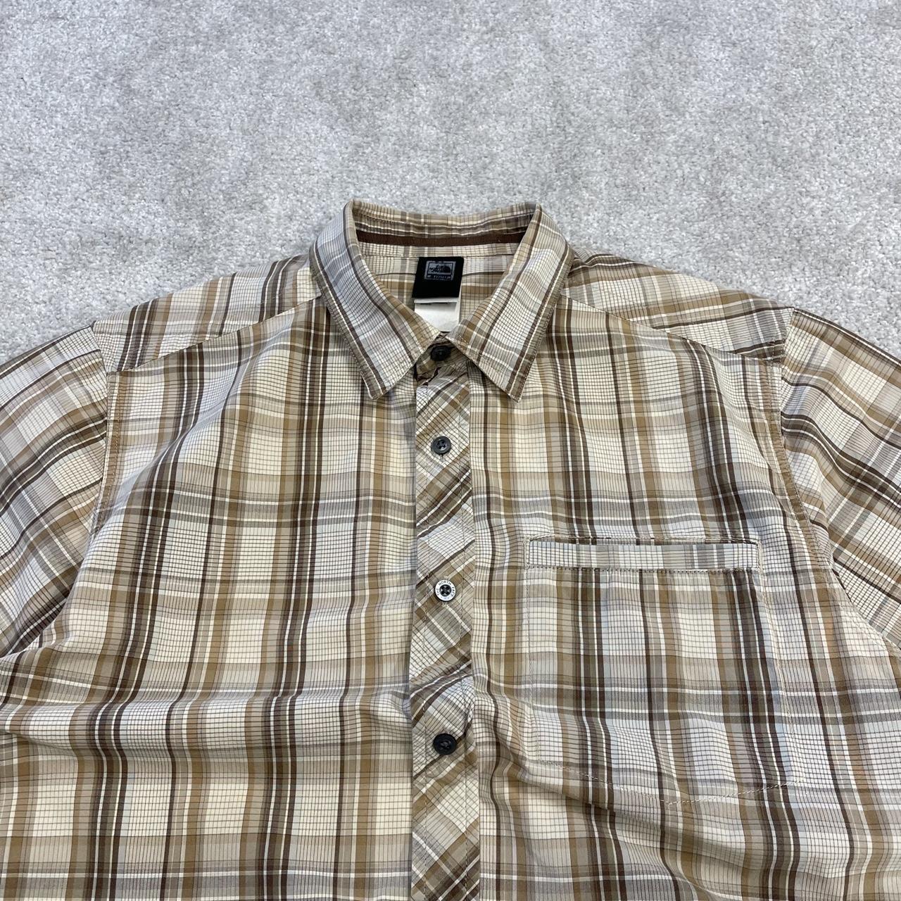 North Face checkered short sleeve shirt brown TNF festival style surf check shirt