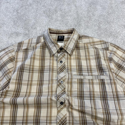 North Face checkered short sleeve shirt brown TNF festival style surf check shirt