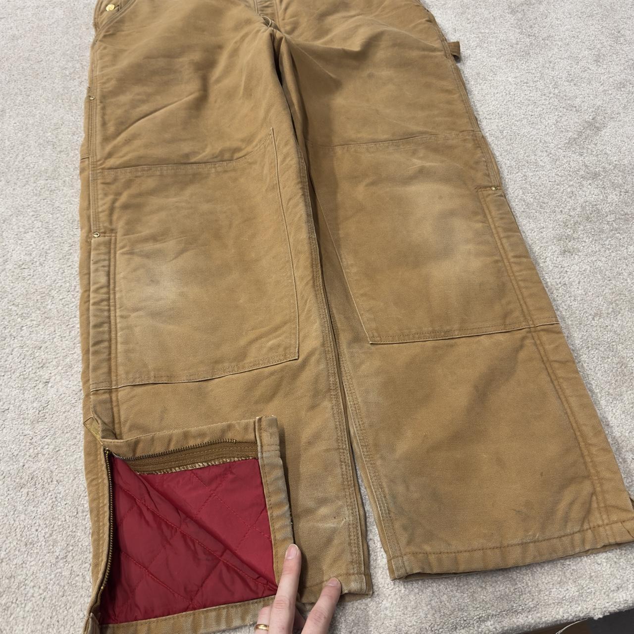 Vintage Carhartt dungarees tan brown overalls Quilt lined bib & brace utility workwear