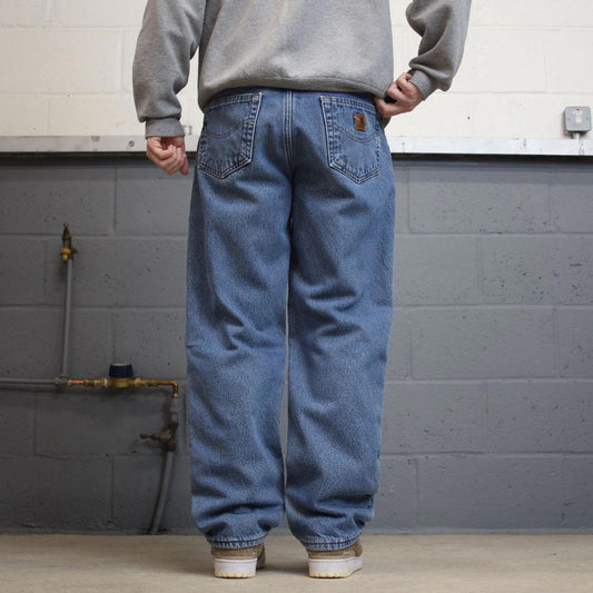 Vintage Y2K Carhartt jeans fleece lining blue Loose thick winter skate style workwear pants