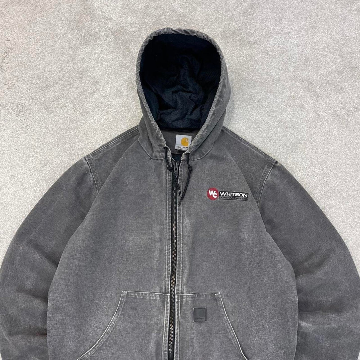 Grey Carhartt hooded active jacket Medium technical canvas 90s style skater bomber