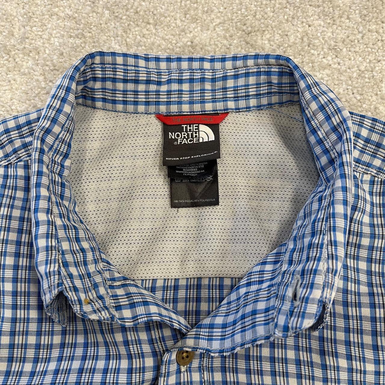 North Face checkered short sleeve shirt blue TNF Festival style surf check shirt