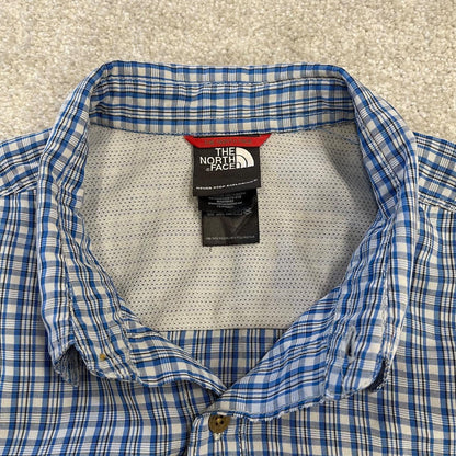 North Face checkered short sleeve shirt blue TNF Festival style surf check shirt