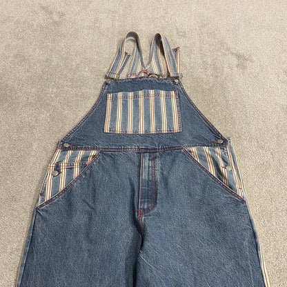 Vintage Cross Colours striped denim dungarees y2k USA made denim hip hop overalls festival