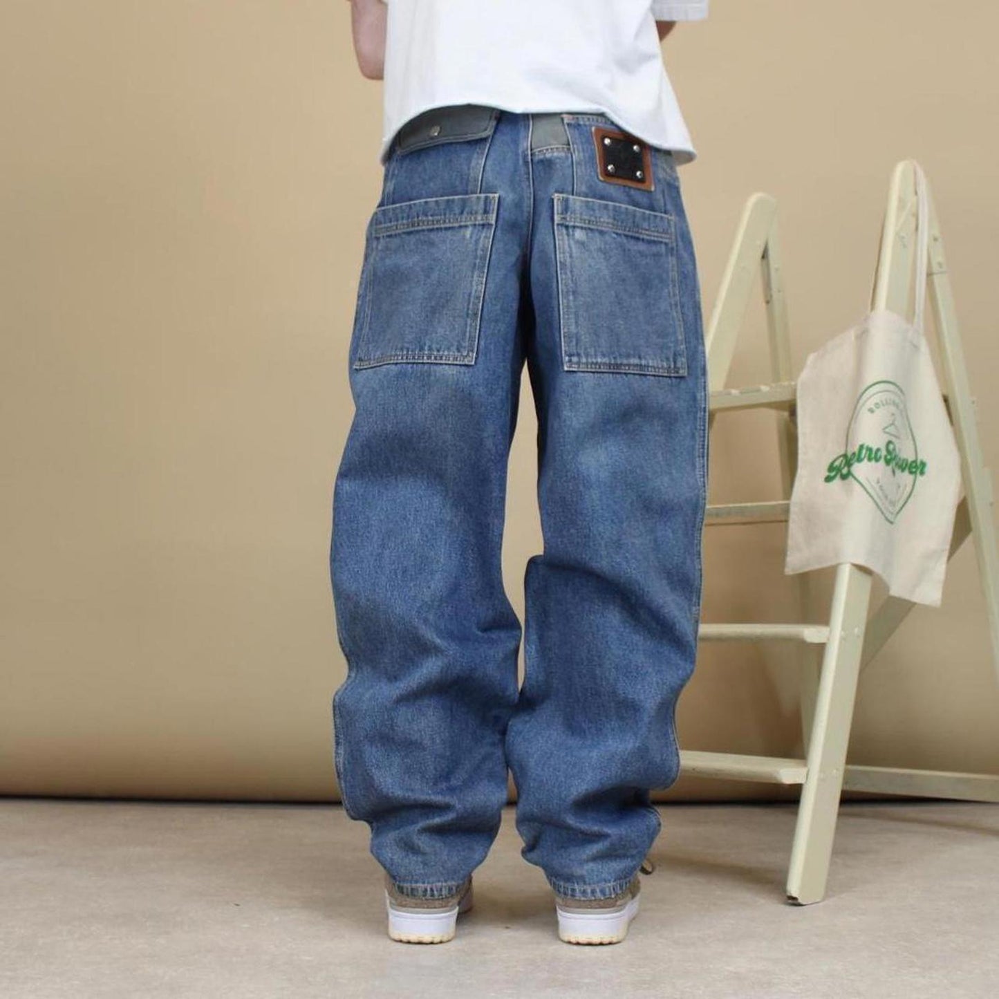 Blue baggy tapered Paco jeans W32 L32 loose Y2K denim hip hop pants