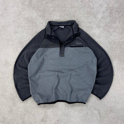 Grey Columbia technical fleece Large y2k style snap T popper autumn fall fashion pull over