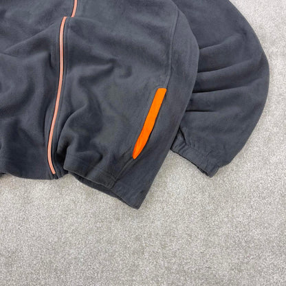 Y2K Starter technical fleece Large grey full zip embroidered logo adjustable waist autumn