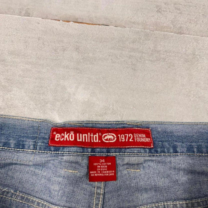 Baggy Ecko Unltd denim shorts W34 long wide leg 90s style skater jorts