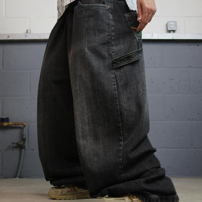 Extra baggy carpenter jeans y2k W48L34 black Brooklyn Xpress wide leg skater style cargos